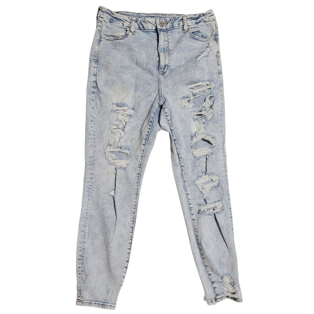 American Eagle Women's Curvy Super Hi-Rise Jegging Distressed Jeans Size 16 EUC